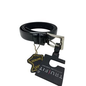 Tru Fit Black Genuine Leather Belt Mens Size 44 Croc Embossed NEW